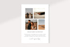 Simple and timeless elopement announcement card design, editable wedding photo card Canva template, minimalist layout for announcing private ceremony.