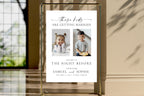 Elegant printable rehearsal dinner welcome sign in gold frame, These Kids Are Getting Married Canva template with couple’s photos, editable night before wedding sign