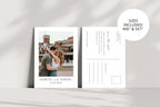 Photo save the date postcard set mockup with 4x6 and 5x7 sizes included, editable text layout for printable wedding announcement design.