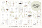 Full collection of 70 editable wedding sign templates, featuring mix and match floral designs for ceremony and reception signage, available in 5x7, 8x10 and A4 sizes.