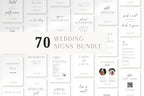 Editable wedding signs bundle collage with minimalist wedding templates including welcome sign, seating chart, signature drinks sign, guestbook sign and wedding reception signage editable in Canva