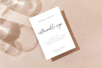Elegant customizable wedding sign template flat lay mockup with beige neutral styling, minimalist wedding signage editable in Canva, modern luxury wedding printable decor