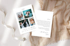 Printable bridesmaid proposal card template displayed on luxury satin fabric, editable Canva bridesmaid proposal card with photo strip collage, personalised wedding party proposal gift, instant download bridesmaid card template.
