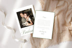 Sage green photo bridesmaid proposal card and matching personal message card on ivory linen with white ribbon. Romantic editable bridal party proposal stationery featuring a friendship photo and elegant calligraphy.