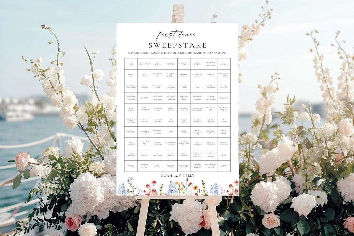 Coastal Wedding Sweepstakes Sign Template, Beach Wedding Reception Sweepstakes Poster, Printable Editable Wedding Game Sign, Canva Instant Download
