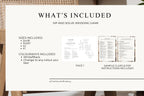 What’s included overview for sip and solve wedding crossword game, printable wedding activity with multiple sizes and colour options, editable Canva wedding game download