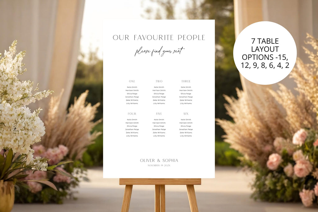 Outdoor wedding seating chart sign with pampas grass decor, neutral boho wedding seating plan template, editable Canva seating chart printable, modern rustic wedding signage