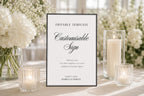 Minimalist editable wedding sign template displayed on elegant wedding table with candles, printable wedding welcome sign Canva template, modern wedding signage, instant download
