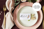 Custom wildflower wedding name card on plate setting, printable place card template, boho floral escort card for reception dinner tables