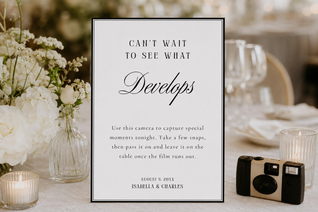 Editable Wedding Seating Sign Template Canva, Can't Wait to See What Develops Photo Sharing Sign, QR Code Wedding Sign, Modern Minimalist Wedding Reception Decor Printable