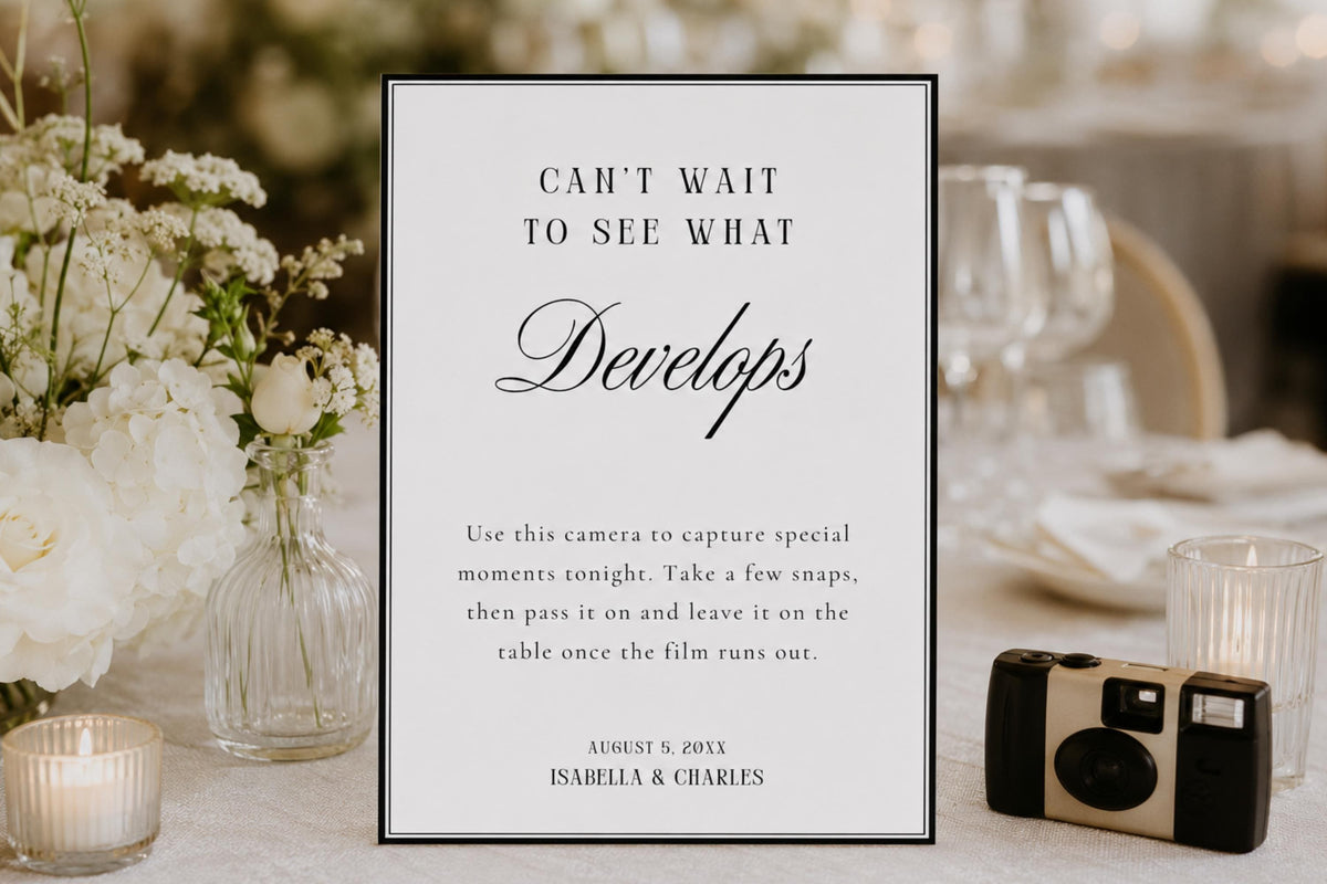 Editable Wedding Seating Sign Template Canva, Can't Wait to See What Develops Photo Sharing Sign, QR Code Wedding Sign, Modern Minimalist Wedding Reception Decor Printable