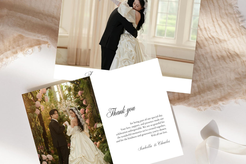 Luxury wedding thank you card template with photo, editable Canva wedding thank you postcard, minimalist printable wedding stationery, elegant newlywed thank you card digital download
