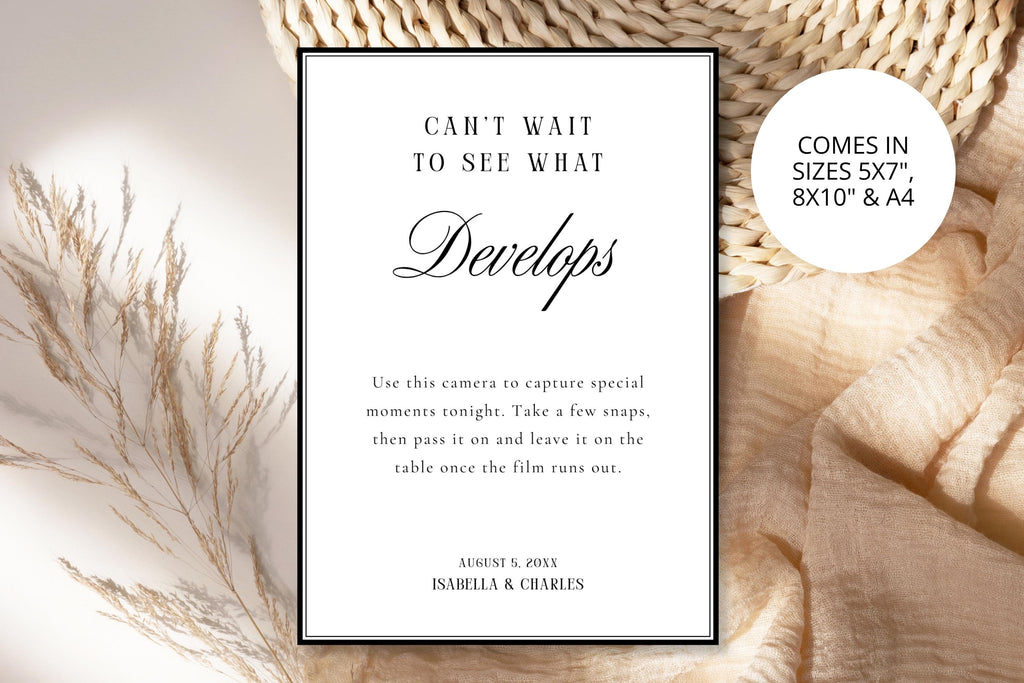 Wedding QR Code Sign Template for Guest Photos, Can't Wait to See What Develops Printable Wedding Sign, Editable Canva Wedding Reception Decor, Instant Download