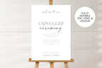 fully editable unplugged ceremony sign template canva, minimalist wedding sign printable, modern serif script wedding signage, neutral wedding decor sign, instant download wedding template