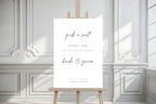 Minimalist Pick a Seat Not a Side Wedding Sign with Editorial White Interior Background, Editable Wedding Ceremony Sign Template, Printable Canva Download