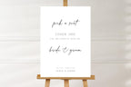 Minimalist Pick a Seat Wedding Sign Mockup, Printable Wedding Ceremony Seating Sign Template, Modern Black and White Wedding Decor Canva Template