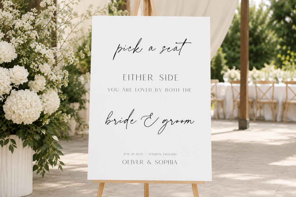 Editable Pick a Seat Not a Side Wedding Sign Template, Minimalist Modern Wedding Ceremony Sign, Printable A1 A2 A3 Welcome Sign, Instant Download Canva Template