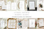 Editorial wedding bundle Canva templates, editable wedding signs bundle, wedding stationery template set, minimalist wedding invitation suite, wedding website template, printable wedding signage pack