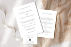 Luxury minimalist wedding invitation suite mockup with soft fabric styling, editable Canva wedding invite template, modern neutral wedding stationery set, printable RSVP and details card bundle