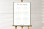 Minimalist sage green First Dance Sweepstake sign template shown on an easel against a soft neutral background, ready to display at a wedding reception.