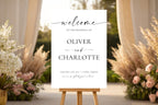 Elegant outdoor wedding welcome sign on floral display printable Canva template large modern wedding poster instant digital download