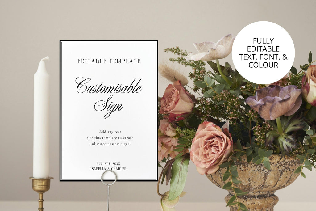 Editable wedding sign Canva template with floral styling, customizable wedding welcome sign, printable wedding reception sign, instant download editable wedding decor