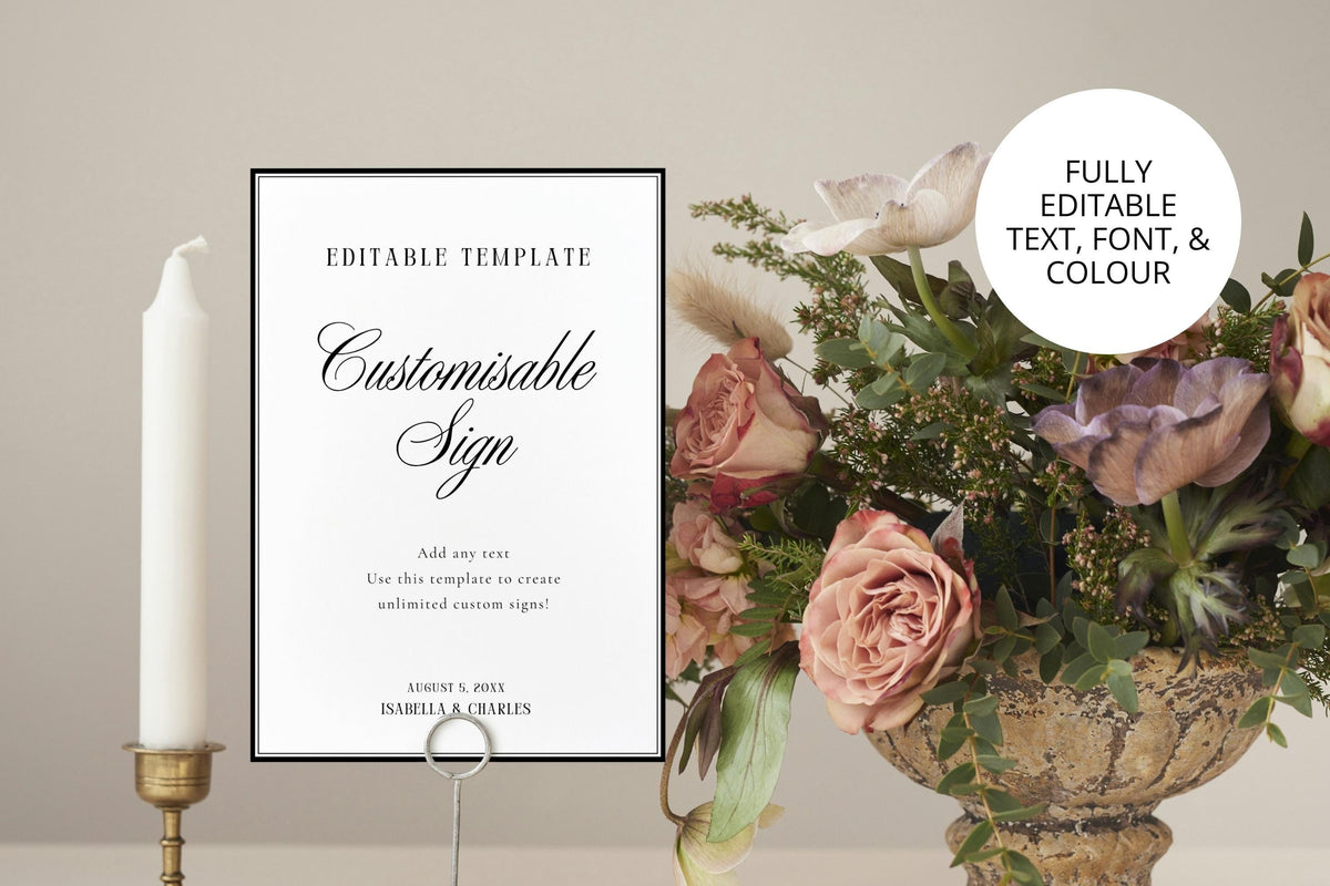 Editable wedding sign Canva template with floral styling, customizable wedding welcome sign, printable wedding reception sign, instant download editable wedding decor