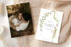 Botanical save the date card set with couple photo and delicate floral illustration, editable elegant wedding stationery template for Canva