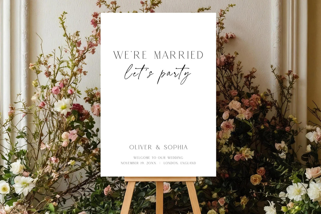 Romantic floral wedding welcome sign mockup, luxury editorial wedding reception sign, elegant wedding entrance poster printable, modern floral wedding signage template, editable Canva wedding sign, sophisticated wedding decor