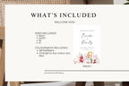 What’s included in the editable wedding welcome sign template, showing the sign design and available print sizes, including 18 × 24, 20 × 30, 24 × 36, A2 and A1.