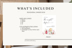 What’s included in the rehearsal dinner sign template, with a preview of the floral design and information about the included sign sizes and colourways.