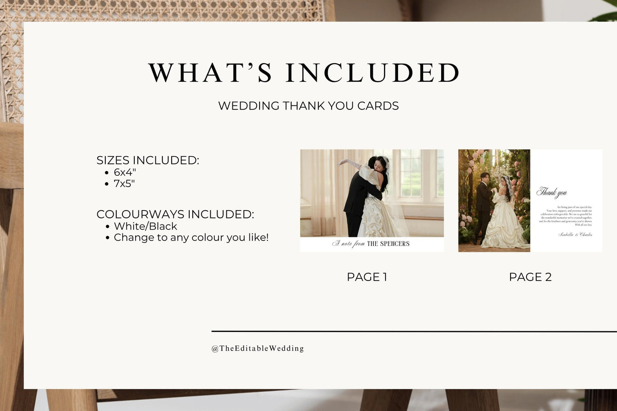 Wedding thank you card template bundle preview, editable Canva wedding thank you card, printable minimalist wedding stationery, modern photo thank you postcard instant download