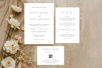 Minimalist editable wedding invitation template set with RSVP card and details card, neutral beige wedding stationery suite, modern Canva wedding invite bundle, elegant printable wedding invitation set