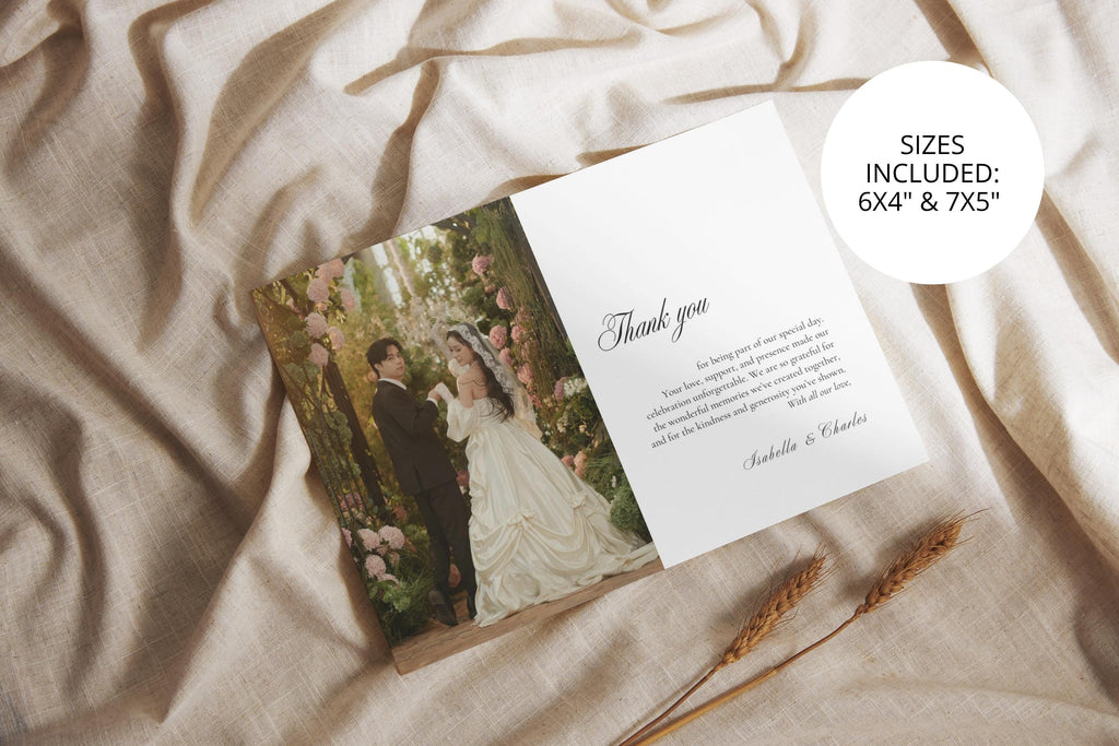 Editable wedding thank you card template with matching envelope, printable wedding photo thank you card, modern minimalist Canva wedding stationery, instant digital download thank you card