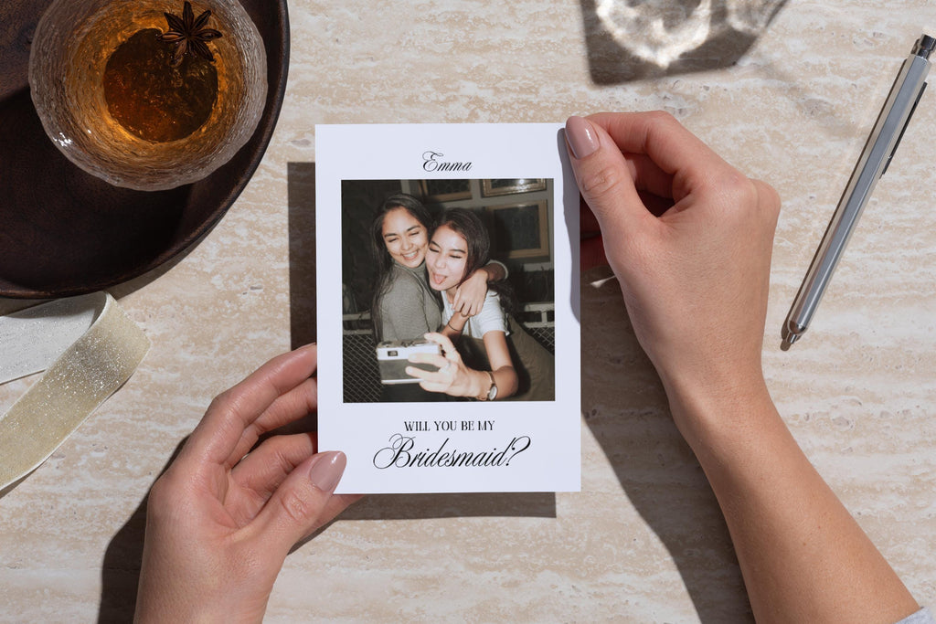 Editable bridesmaid proposal card writing mockup, printable Canva bridesmaid proposal template with photo, wedding party proposal card, modern instant download gift