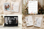 Printable floral wedding stationery bundle with welcome sign, invitation suite, table numbers, seating chart, wedding program and Canva editable templates