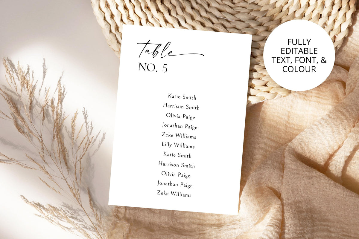 Editable wedding seating chart sign template with pampas grass styling, minimalist wedding table plan printable, modern beige wedding reception signage Canva template