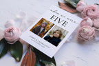 Floral flat lay of When We Were Age wedding table number template, personalized childhood photo table sign, printable wedding reception table décor