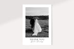 Modern minimalist black and white wedding thank you card with photo, editable Canva template, printable rustic wedding thank you note