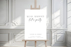 Modern minimalist wedding welcome sign template, elegant editorial wedding sign mockup, black and white wedding decor printable, editable Canva wedding signage, luxury wedding entrance poster, sophisticated wedding reception sign