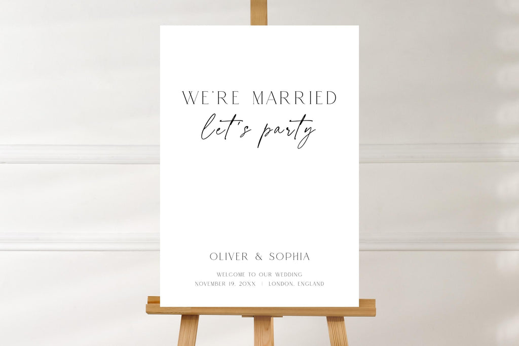 Clean minimalist wedding sign template, simple elegant wedding welcome sign printable, modern neutral wedding decor, editable A1 wedding entrance sign, luxury Canva wedding signage template, timeless black and white wedding poster