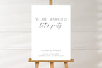 Clean minimalist wedding sign template, simple elegant wedding welcome sign printable, modern neutral wedding decor, editable A1 wedding entrance sign, luxury Canva wedding signage template, timeless black and white wedding poster