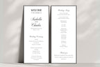 Wedding welcome booklet template editable in Canva featuring itinerary, seating chart and wedding weekend schedule, elegant wedding welcome guide