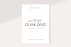 Simple classic save the date wedding template in Canva with bold date typography, printable minimalist design for couples, formal invitation to follow included.