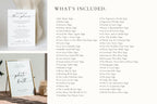 modern wedding sign bundle what’s included list – editable canva template set with printable minimalist signs for wedding ceremony, reception, bar and welcome areas