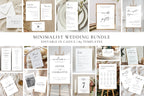 Minimalist wedding bundle template collage showcasing over 89 editable Canva wedding signs and stationery for modern weddings