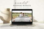 Minimalist wedding website Canva template displayed on a laptop, modern editable wedding website design for couples, clean neutral wedding website template instant download