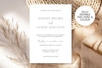 Editable minimalist wedding invitation template with pampas grass styling, modern neutral wedding invite suite, printable Canva wedding invitation set, elegant simple wedding stationery bundle