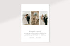 Editable wedding announcement card back design with photo collage and personal message, printable we eloped announcement template, minimalist wedding stationery, Canva wedding announcement, newlywed announcement card, luxury wedding photo announcement, instant download editable template.