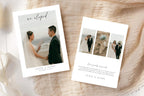 Printable wedding elopement announcement card template with front and back designs, editable we eloped announcement, minimalist wedding photo card, modern Canva wedding template, luxury newlywed announcement, editable wedding stationery, instant download wedding announcement printable.